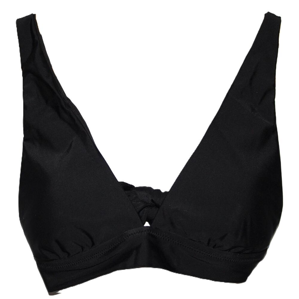 NWT Womens Aerie Longline Triangle Bikini Top Black Nylon Bikini Swimwear Size M